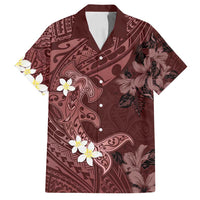 Polynesia Hammerhead Shark Family Matching Long Sleeve Bodycon Dress and Hawaiian Shirt Tropical Flowers Tribal Pattern Oxblood LT05 Dad's Shirt - Short Sleeve Oxblood - Polynesian Pride