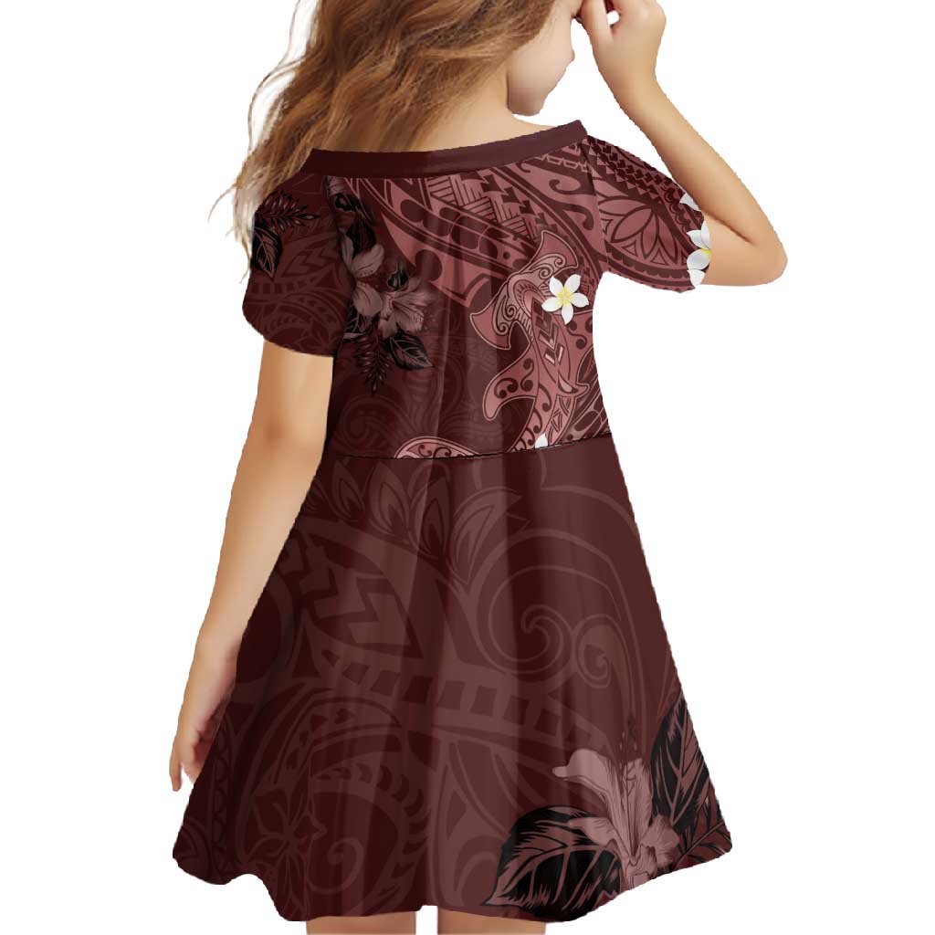 Polynesia Hammerhead Shark Family Matching Mermaid Dress and Hawaiian Shirt Tropical Flowers Tribal Pattern Oxblood LT05 - Polynesian Pride
