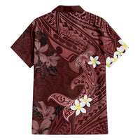 Polynesia Hammerhead Shark Family Matching Off Shoulder Short Dress and Hawaiian Shirt Tropical Flowers Tribal Pattern Oxblood LT05 - Polynesian Pride