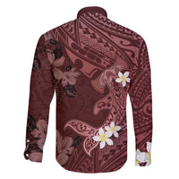 Polynesia Hammerhead Shark Family Matching Off Shoulder Short Dress and Hawaiian Shirt Tropical Flowers Tribal Pattern Oxblood LT05 - Polynesian Pride