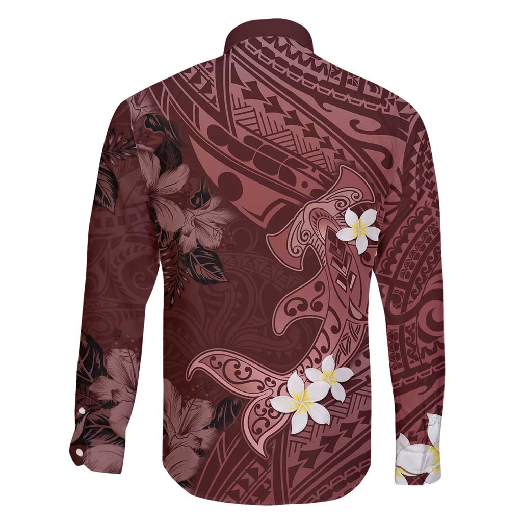 Polynesia Hammerhead Shark Family Matching Summer Maxi Dress and Hawaiian Shirt Tropical Flowers Tribal Pattern Oxblood LT05 - Polynesian Pride