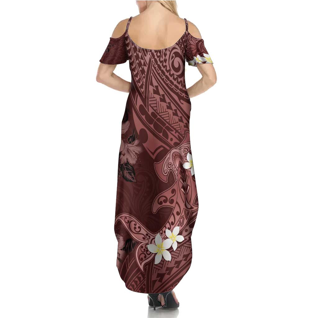 Polynesia Hammerhead Shark Family Matching Summer Maxi Dress and Hawaiian Shirt Tropical Flowers Tribal Pattern Oxblood LT05 - Polynesian Pride