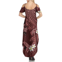 Polynesia Hammerhead Shark Family Matching Summer Maxi Dress and Hawaiian Shirt Tropical Flowers Tribal Pattern Oxblood LT05 - Polynesian Pride