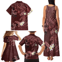 Polynesia Hammerhead Shark Family Matching Tank Maxi Dress and Hawaiian Shirt Tropical Flowers Tribal Pattern Oxblood LT05 - Polynesian Pride