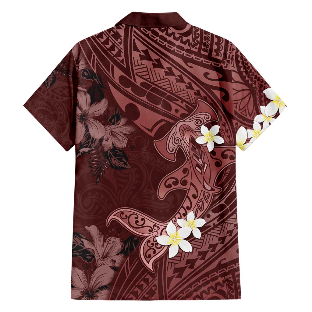 Polynesia Hammerhead Shark Family Matching Tank Maxi Dress and Hawaiian Shirt Tropical Flowers Tribal Pattern Oxblood LT05 - Polynesian Pride