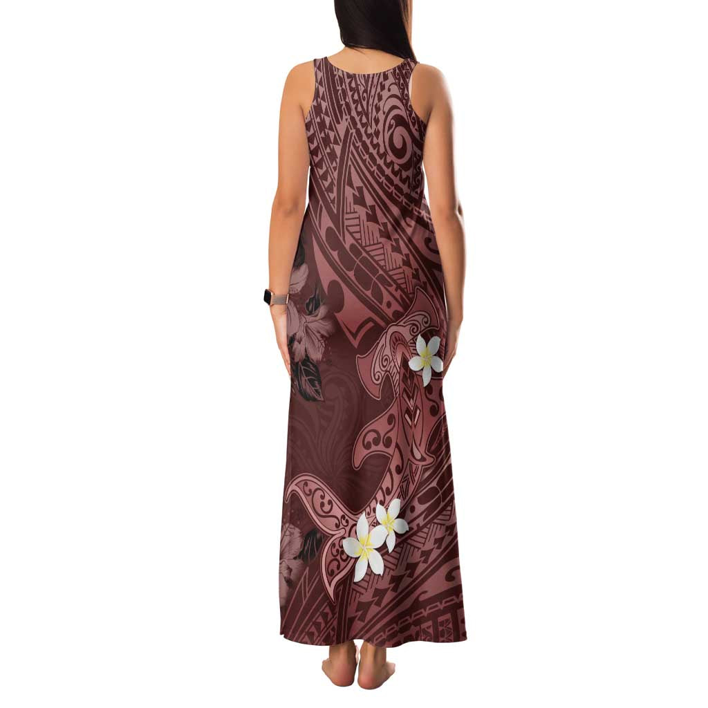 Polynesia Hammerhead Shark Family Matching Tank Maxi Dress and Hawaiian Shirt Tropical Flowers Tribal Pattern Oxblood LT05 - Polynesian Pride