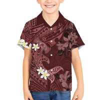 Polynesia Hammerhead Shark Family Matching Tank Maxi Dress and Hawaiian Shirt Tropical Flowers Tribal Pattern Oxblood LT05 Son's Shirt Oxblood - Polynesian Pride
