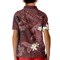 Polynesia Hammerhead Shark Kid Polo Shirt Tropical Flowers Tribal Pattern Oxblood