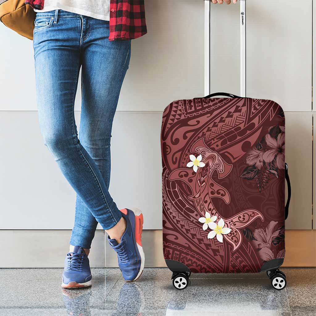 Polynesia Hammerhead Shark Luggage Cover Tropical Flowers Tribal Pattern Oxblood LT05 - Polynesian Pride