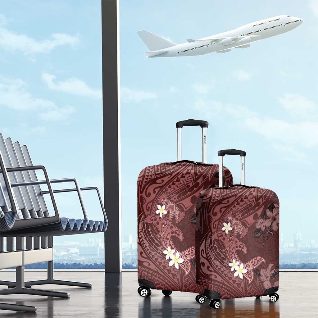 Polynesia Hammerhead Shark Luggage Cover Tropical Flowers Tribal Pattern Oxblood LT05 - Polynesian Pride