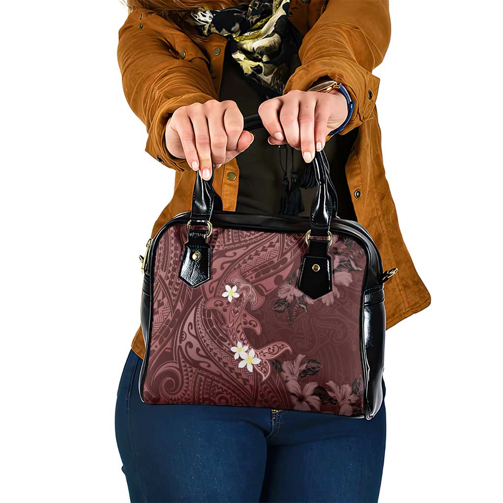 Polynesia Hammerhead Shark Shoulder Handbag Tropical Flowers Tribal Pattern Oxblood LT05 One Size Oxblood - Polynesian Pride