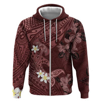 Polynesia Hammerhead Shark Zip Hoodie Tropical Flowers Tribal Pattern Oxblood LT05 Zip Hoodie Oxblood - Polynesian Pride