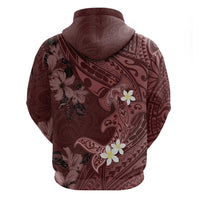 Polynesia Hammerhead Shark Zip Hoodie Tropical Flowers Tribal Pattern Oxblood LT05 - Polynesian Pride
