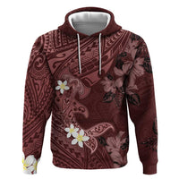 Polynesia Hammerhead Shark Zip Hoodie Tropical Flowers Tribal Pattern Oxblood LT05 Pullover Hoodie Oxblood - Polynesian Pride
