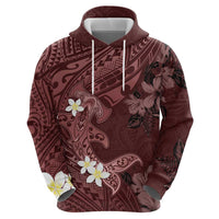Polynesia Hammerhead Shark Zip Hoodie Tropical Flowers Tribal Pattern Oxblood LT05 - Polynesian Pride