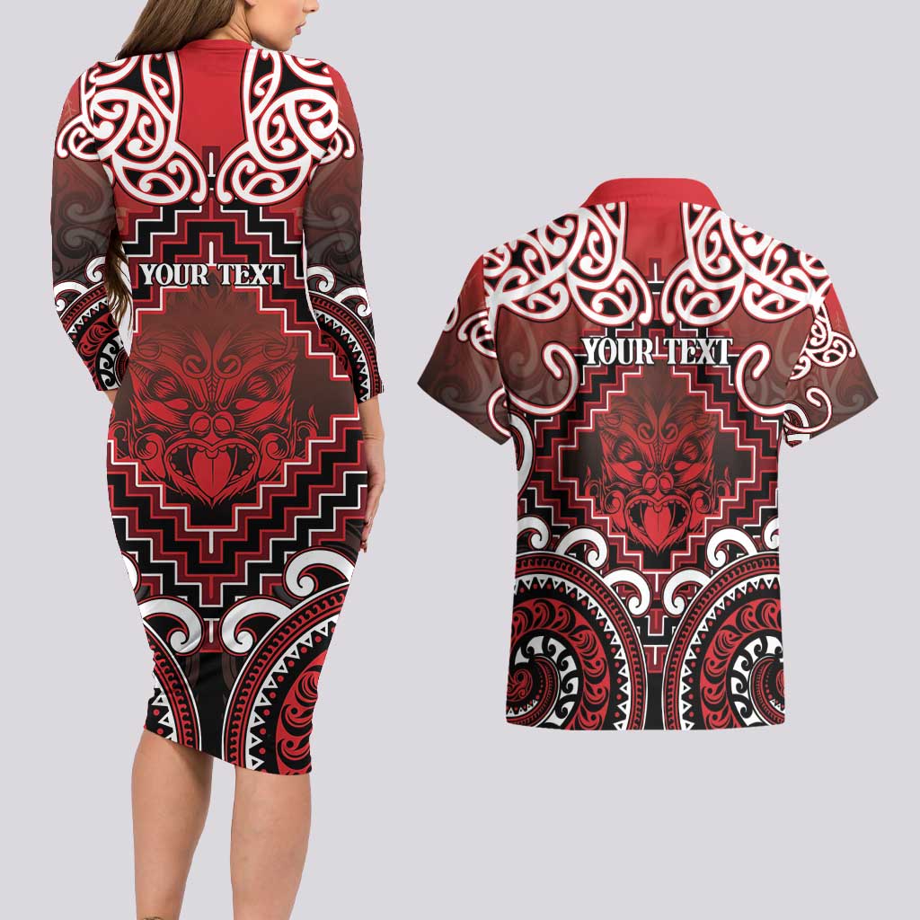 Personalised New Zealand Aotearoa Couples Matching Long Sleeve Bodycon Dress and Hawaiian Shirt Te Reo Maori Ake Ake Ake - Polynesian Pride