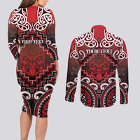 Personalised New Zealand Aotearoa Couples Matching Long Sleeve Bodycon Dress and Long Sleeve Button Shirt Te Reo Maori Ake Ake Ake - Polynesian Pride