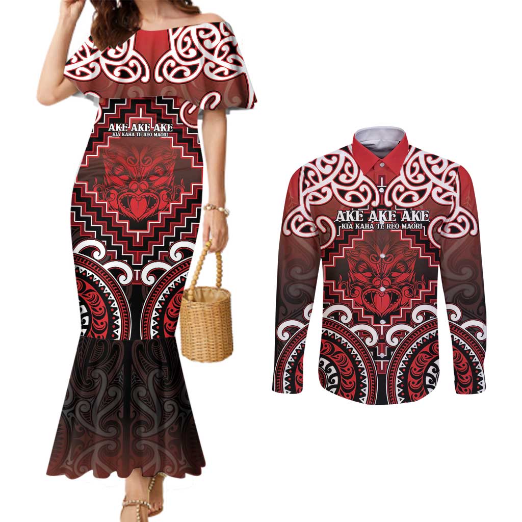 Personalised New Zealand Aotearoa Couples Matching Mermaid Dress and Long Sleeve Button Shirt Te Reo Maori Ake Ake Ake - Polynesian Pride