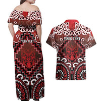 Personalised New Zealand Aotearoa Couples Matching Off Shoulder Maxi Dress and Hawaiian Shirt Te Reo Maori Ake Ake Ake - Polynesian Pride