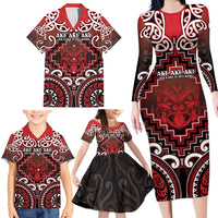 Personalised New Zealand Aotearoa Family Matching Long Sleeve Bodycon Dress and Hawaiian Shirt Te Reo Maori Ake Ake Ake - Polynesian Pride