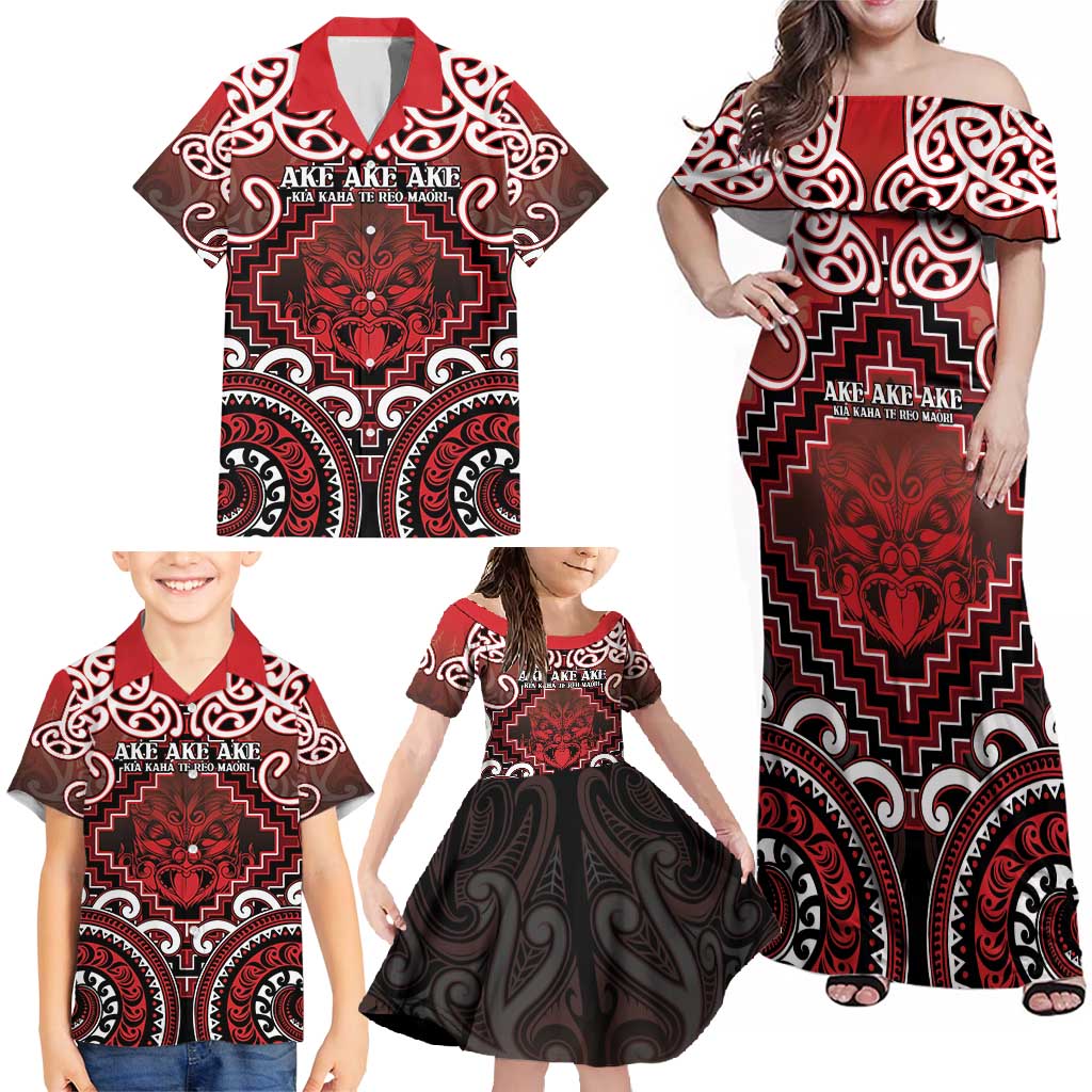 Personalised New Zealand Aotearoa Family Matching Off Shoulder Maxi Dress and Hawaiian Shirt Te Reo Maori Ake Ake Ake - Polynesian Pride