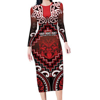 Personalised New Zealand Aotearoa Long Sleeve Bodycon Dress Te Reo Maori Ake Ake Ake - Polynesian Pride