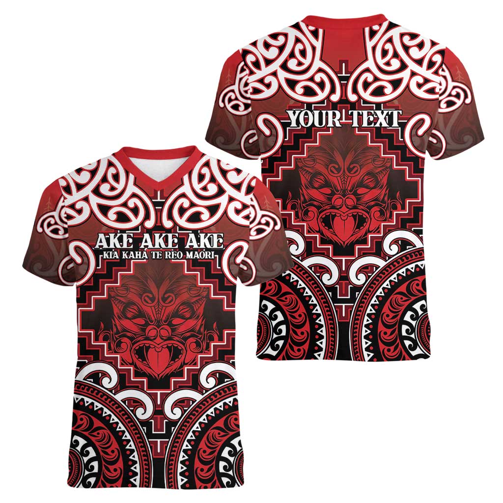 Personalised New Zealand Aotearoa Women V-Neck T-Shirt Te Reo Maori Ake Ake Ake - Polynesian Pride