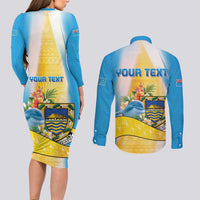Personalised Tuvalu Independence Day Couples Matching Long Sleeve Bodycon Dress and Long Sleeve Button Shirt Tuvalu Mo Te Atua - Polynesian Pride