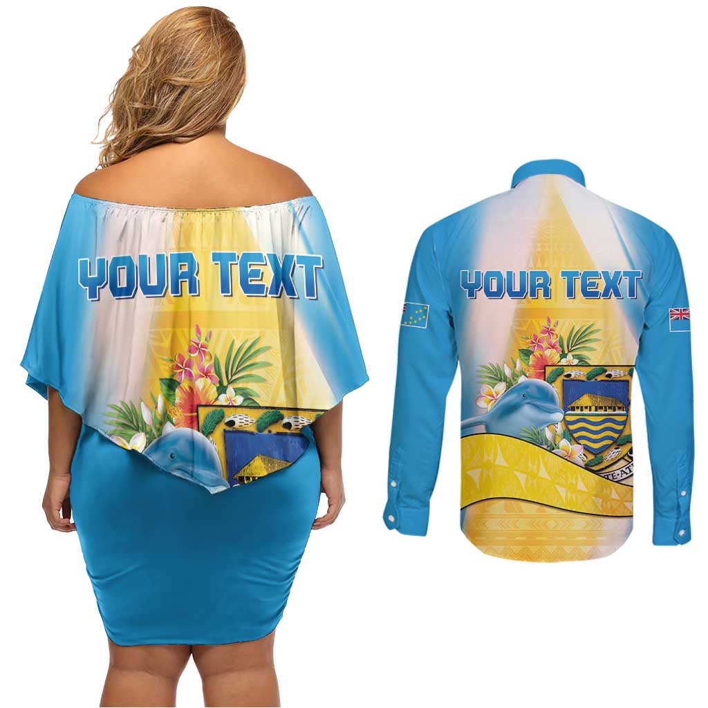 Personalised Tuvalu Independence Day Couples Matching Off Shoulder Short Dress and Long Sleeve Button Shirt Tuvalu Mo Te Atua - Polynesian Pride