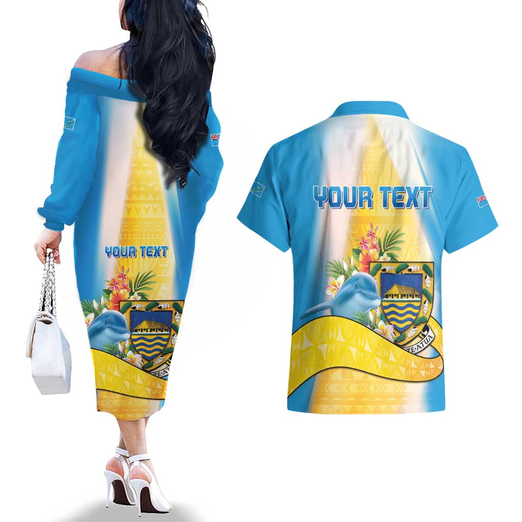 Personalised Tuvalu Independence Day Couples Matching Off The Shoulder Long Sleeve Dress and Hawaiian Shirt Tuvalu Mo Te Atua - Polynesian Pride