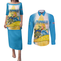 Personalised Tuvalu Independence Day Couples Matching Puletasi and Long Sleeve Button Shirt Tuvalu Mo Te Atua - Polynesian Pride