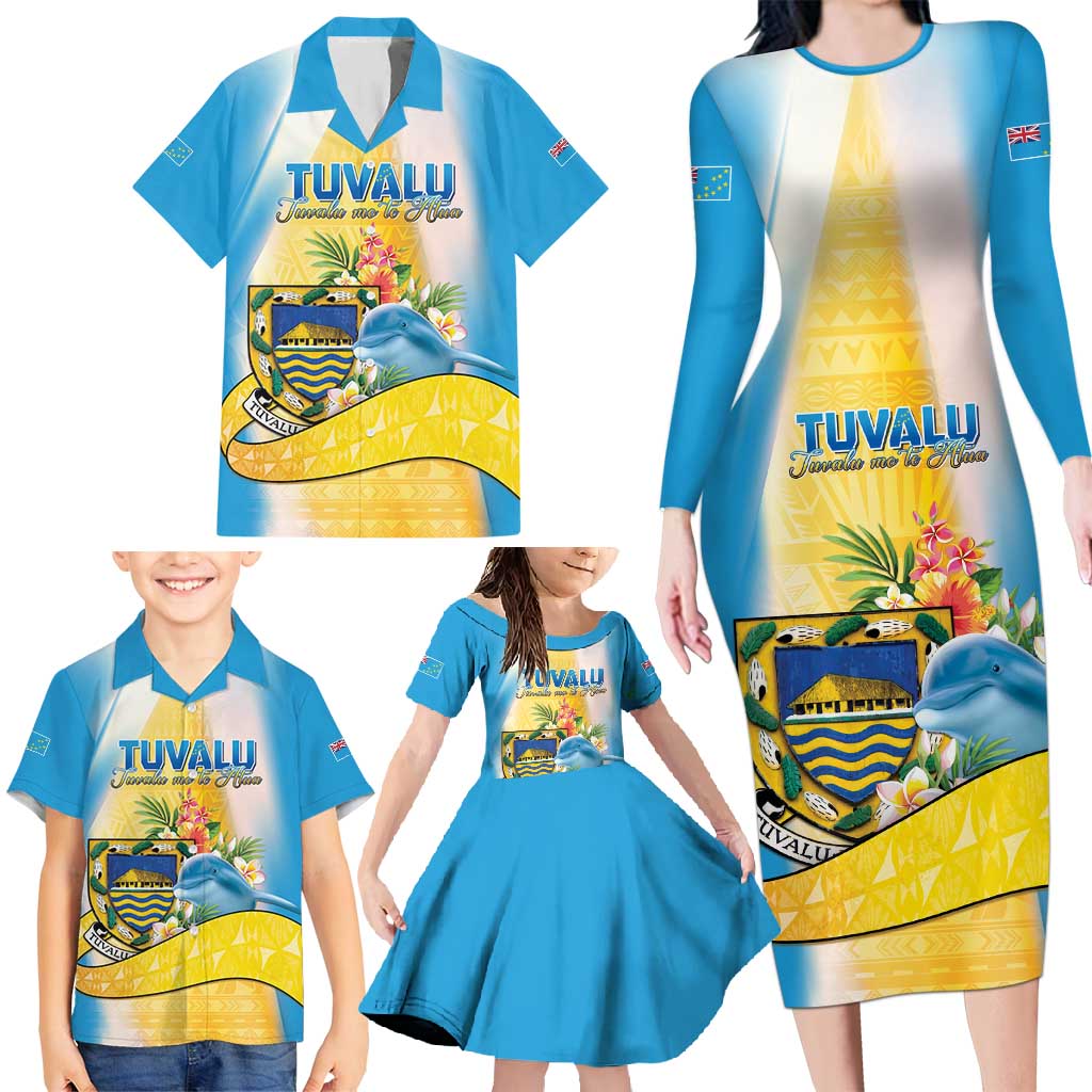 Personalised Tuvalu Independence Day Family Matching Long Sleeve Bodycon Dress and Hawaiian Shirt Tuvalu Mo Te Atua - Polynesian Pride