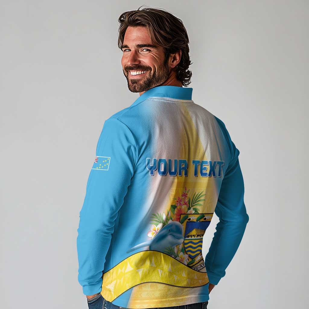 Personalised Tuvalu Independence Day Long Sleeve Polo Shirt Tuvalu Mo Te Atua - Polynesian Pride