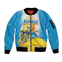 Personalised Tuvalu Independence Day Sleeve Zip Bomber Jacket Tuvalu Mo Te Atua - Polynesian Pride