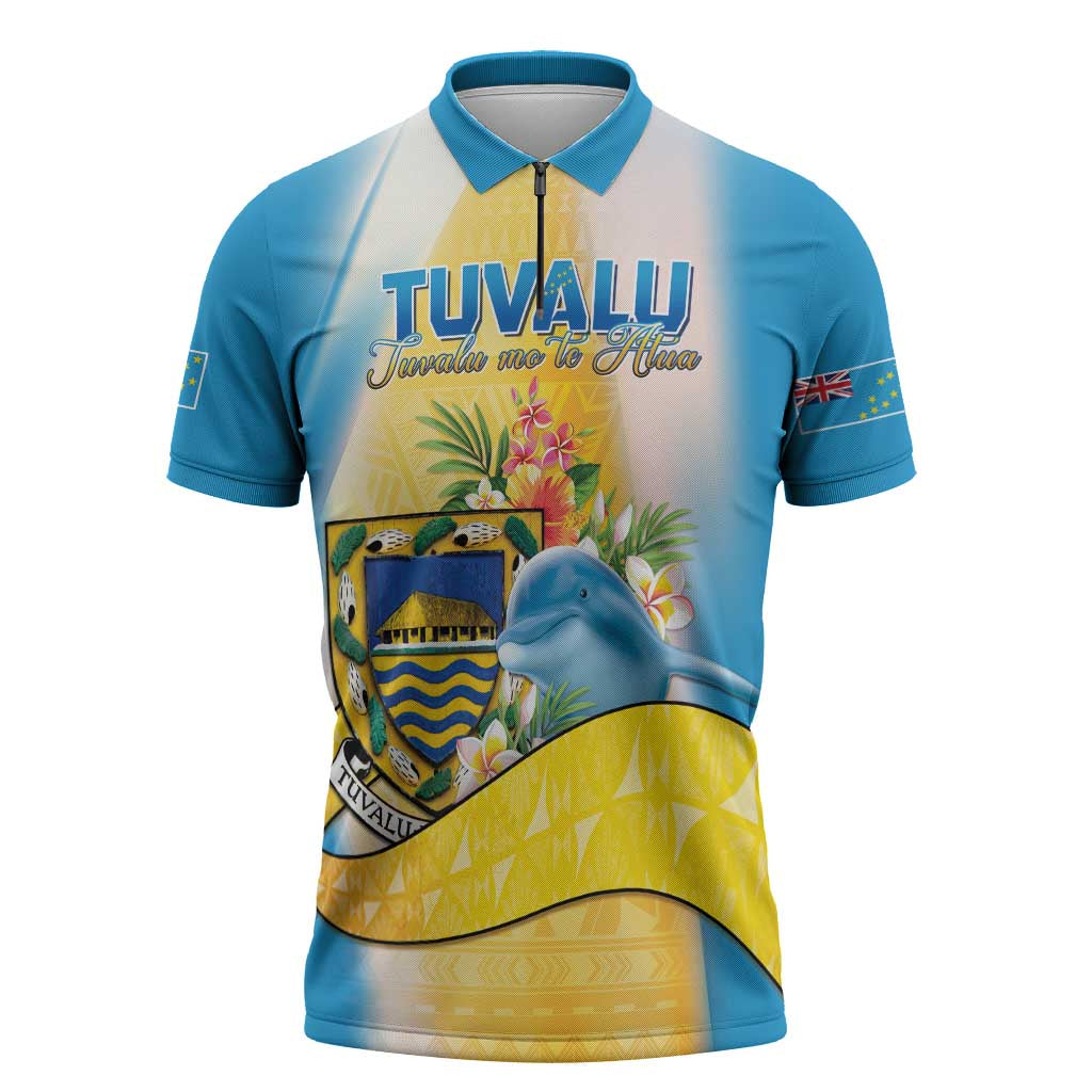 Personalised Tuvalu Independence Day Zipper Polo Shirt Tuvalu Mo Te Atua - Polynesian Pride