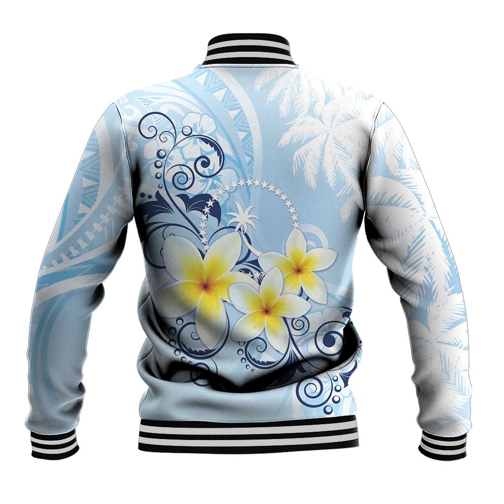 FSM Chuuk Constitution Day Baseball Jacket Polynesian Curves Plumeria - Polynesian Pride