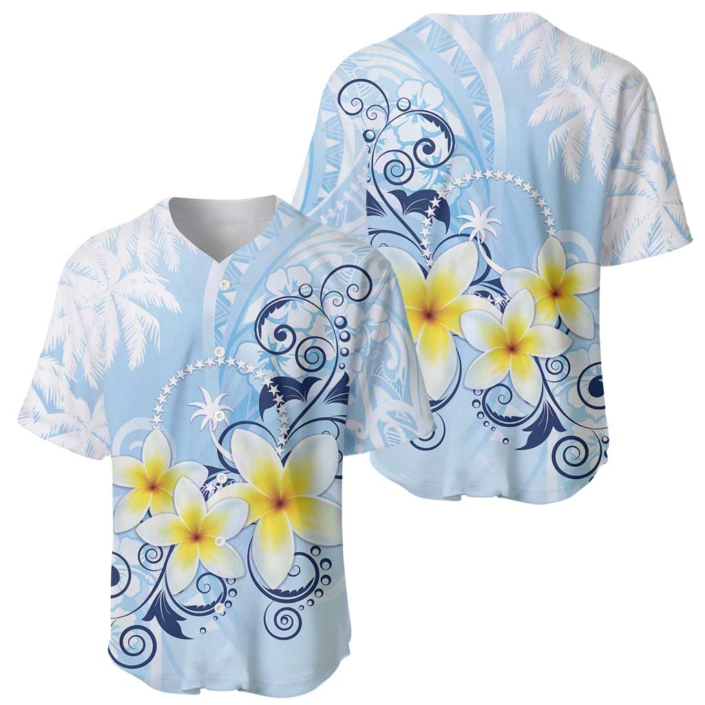 FSM Chuuk Constitution Day Baseball Jersey Polynesian Curves Plumeria - Polynesian Pride