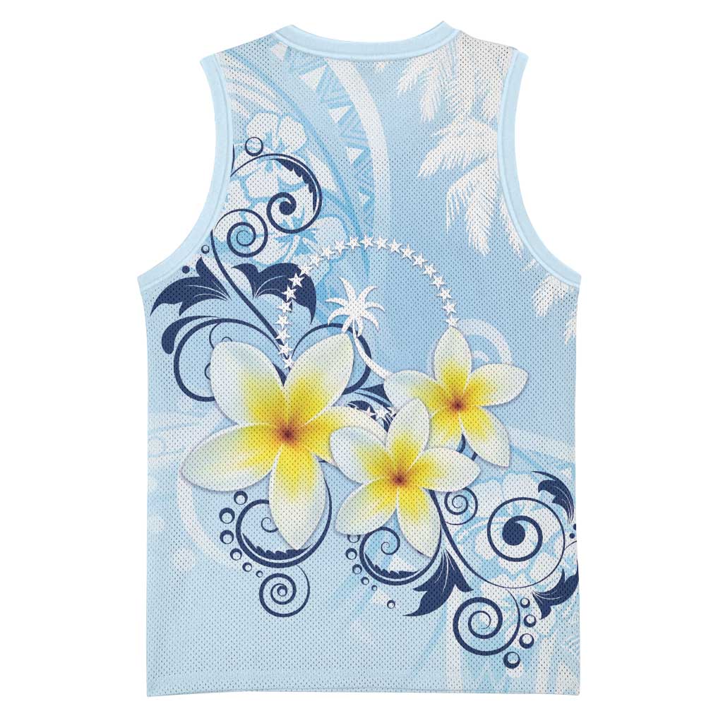FSM Chuuk Constitution Day Basketball Jersey Polynesian Curves Plumeria - Polynesian Pride