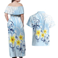 FSM Chuuk Constitution Day Couples Matching Off Shoulder Maxi Dress and Hawaiian Shirt Polynesian Curves Plumeria - Polynesian Pride