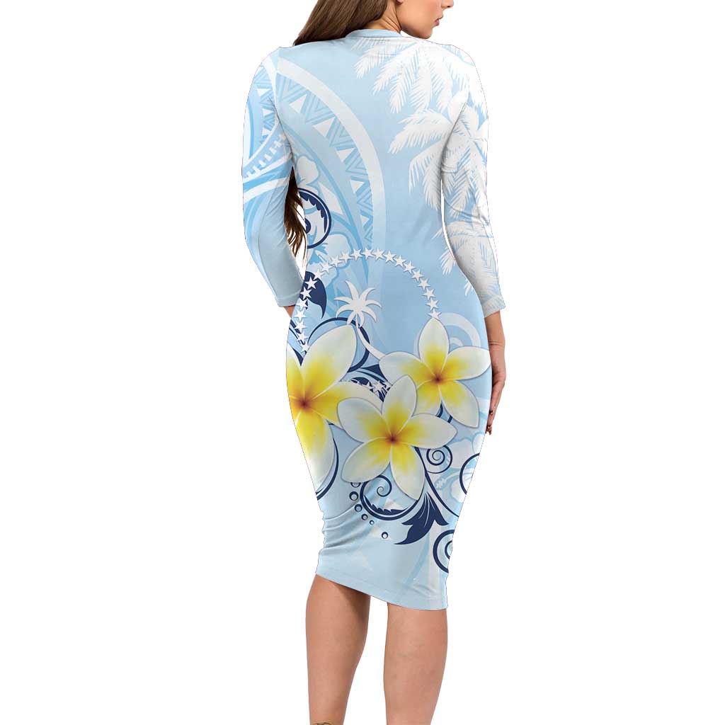 FSM Chuuk Constitution Day Family Matching Long Sleeve Bodycon Dress and Hawaiian Shirt Polynesian Curves Plumeria - Polynesian Pride