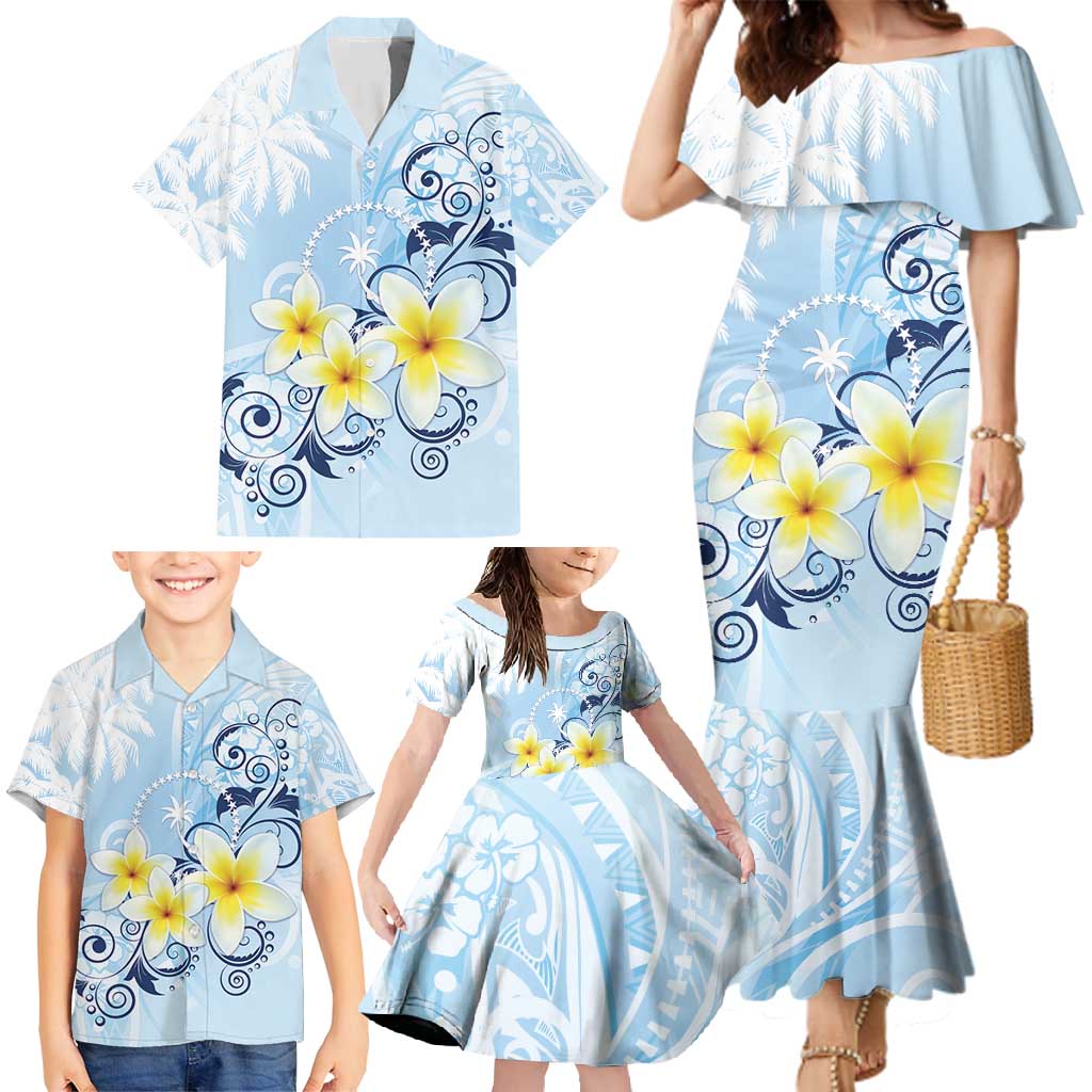 FSM Chuuk Constitution Day Family Matching Mermaid Dress and Hawaiian Shirt Polynesian Curves Plumeria - Polynesian Pride
