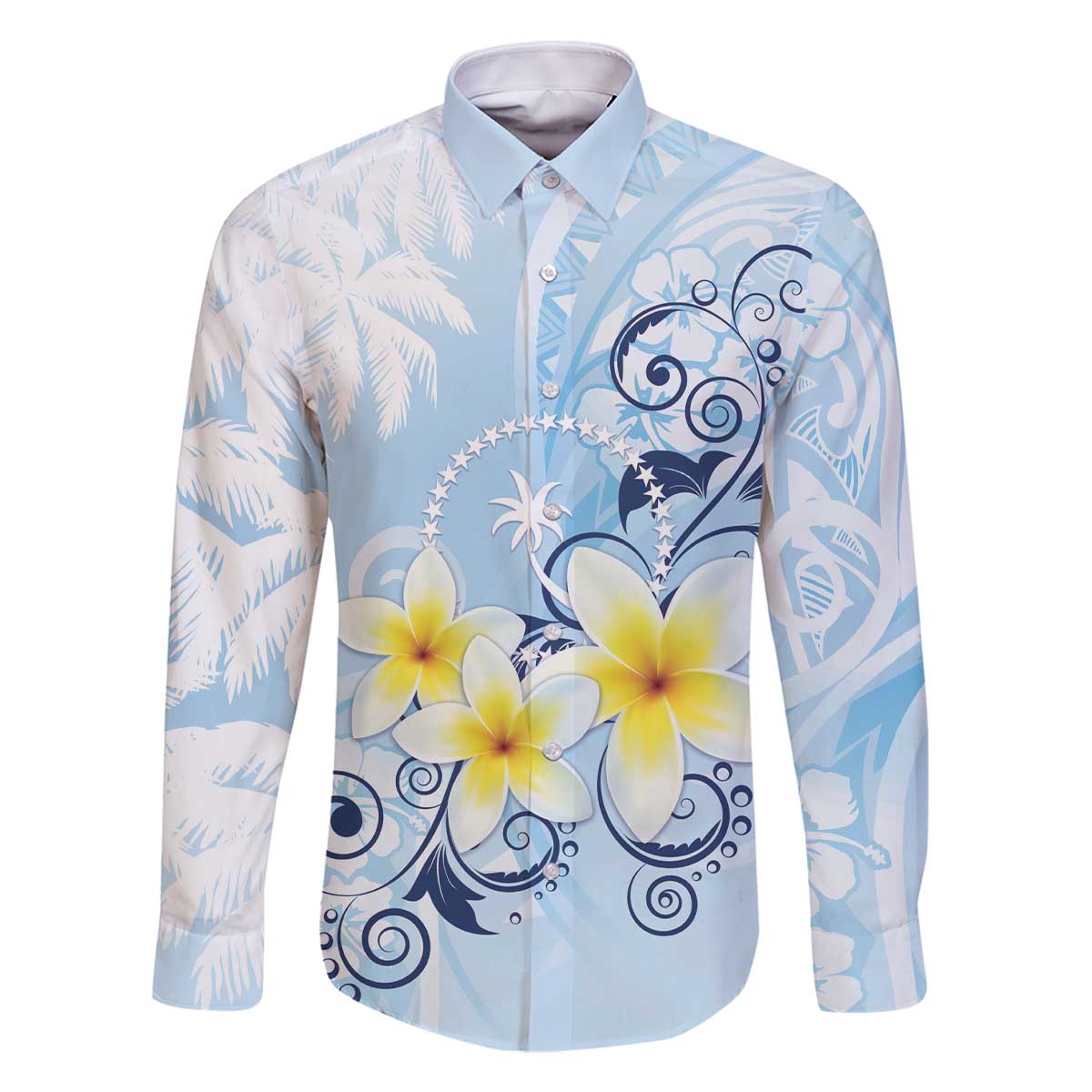 FSM Chuuk Constitution Day Family Matching Off The Shoulder Long Sleeve Dress and Hawaiian Shirt Polynesian Curves Plumeria - Polynesian Pride