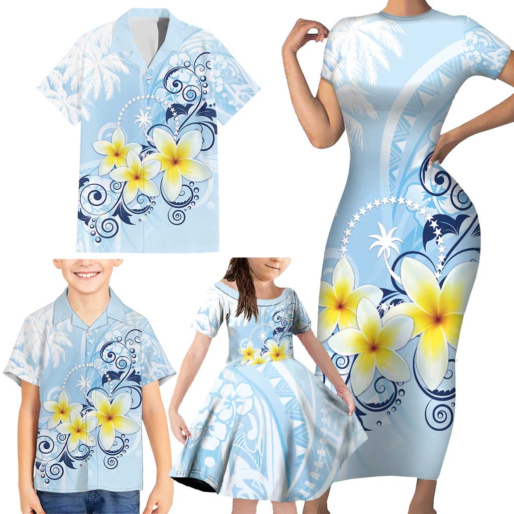 FSM Chuuk Constitution Day Family Matching Short Sleeve Bodycon Dress and Hawaiian Shirt Polynesian Curves Plumeria - Polynesian Pride