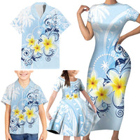 FSM Chuuk Constitution Day Family Matching Short Sleeve Bodycon Dress and Hawaiian Shirt Polynesian Curves Plumeria - Polynesian Pride