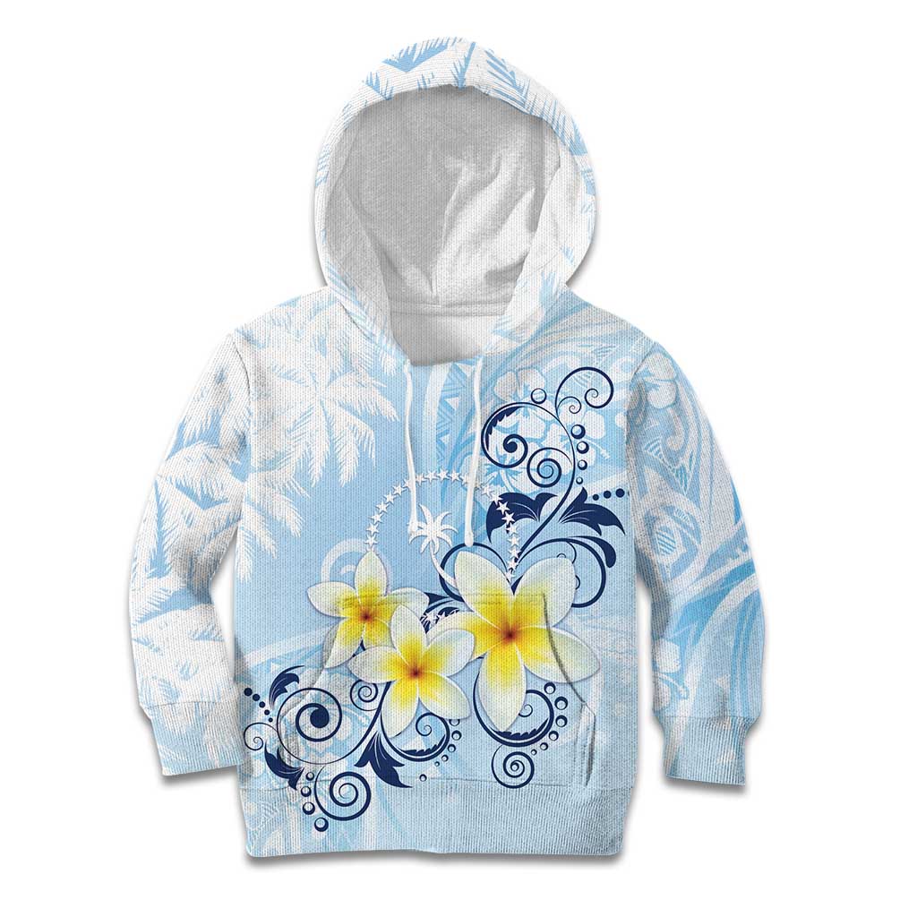 FSM Chuuk Constitution Day Kid Hoodie Polynesian Curves Plumeria - Polynesian Pride