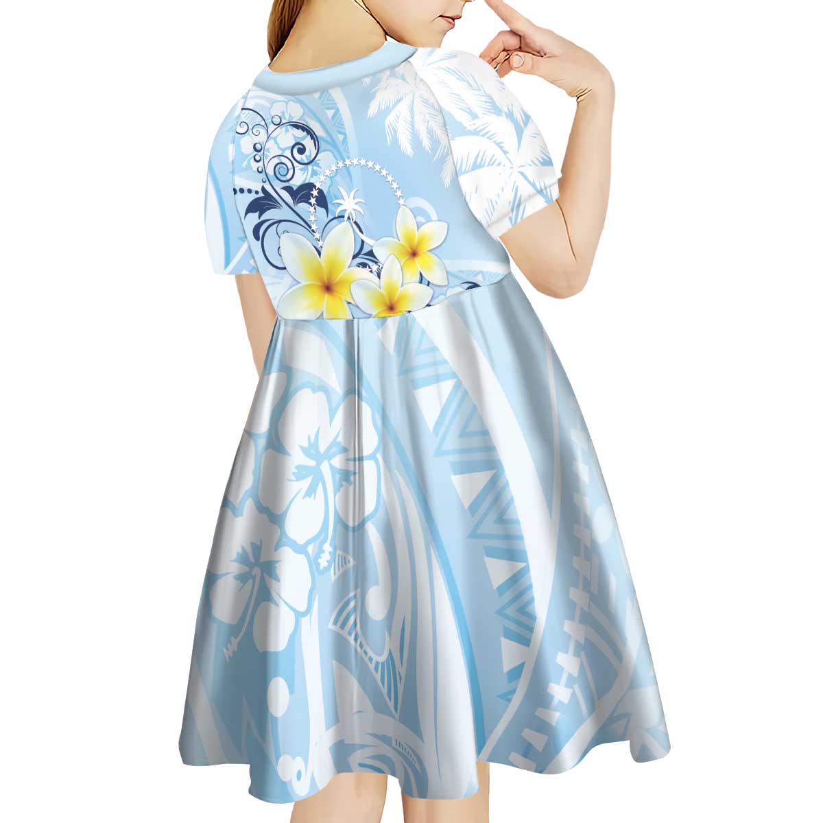 FSM Chuuk Constitution Day Kid Short Sleeve Dress Polynesian Curves Plumeria - Polynesian Pride
