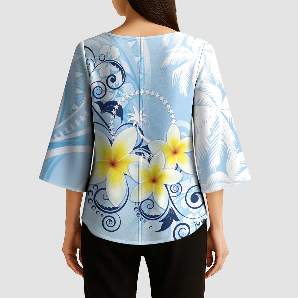 FSM Chuuk Constitution Day Kimono Sleeve Blouse Polynesian Curves Plumeria - Polynesian Pride