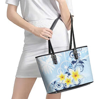 FSM Chuuk Constitution Day Leather Tote Bag Polynesian Curves Plumeria - Polynesian Pride