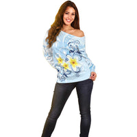 FSM Chuuk Constitution Day Off Shoulder Sweater Polynesian Curves Plumeria - Polynesian Pride