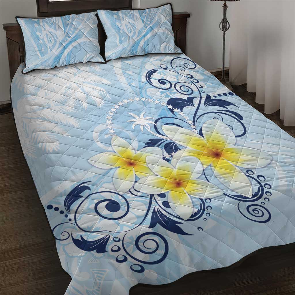 FSM Chuuk Constitution Day Quilt Bed Set Polynesian Curves Plumeria - Polynesian Pride